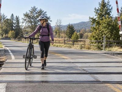 Bicycle Railroad Crossing: Angle, Rails, and Wet Weather